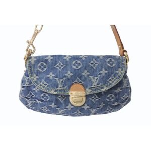 Louis Vuitton Denim Leather Blue Handbag Pleaty Monogram